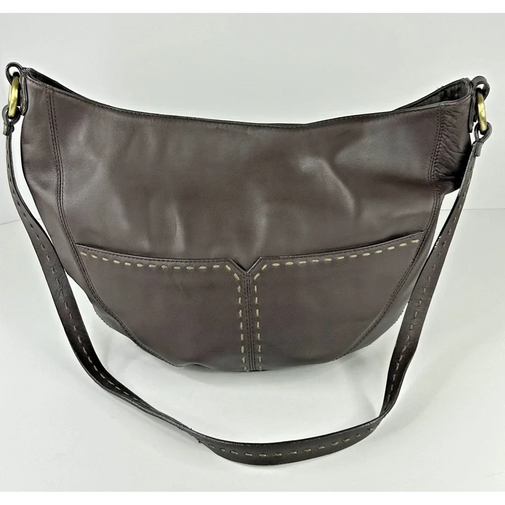 Sigrid Olsen Brown Leather Large Hobo Bag Crecent Shoulder Purse Tassel VTG Y2k